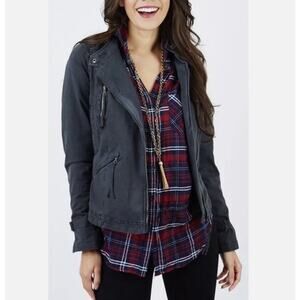 Evereve Peyton Jensen Moto Jacket Blue Utility Style Size Small‎
